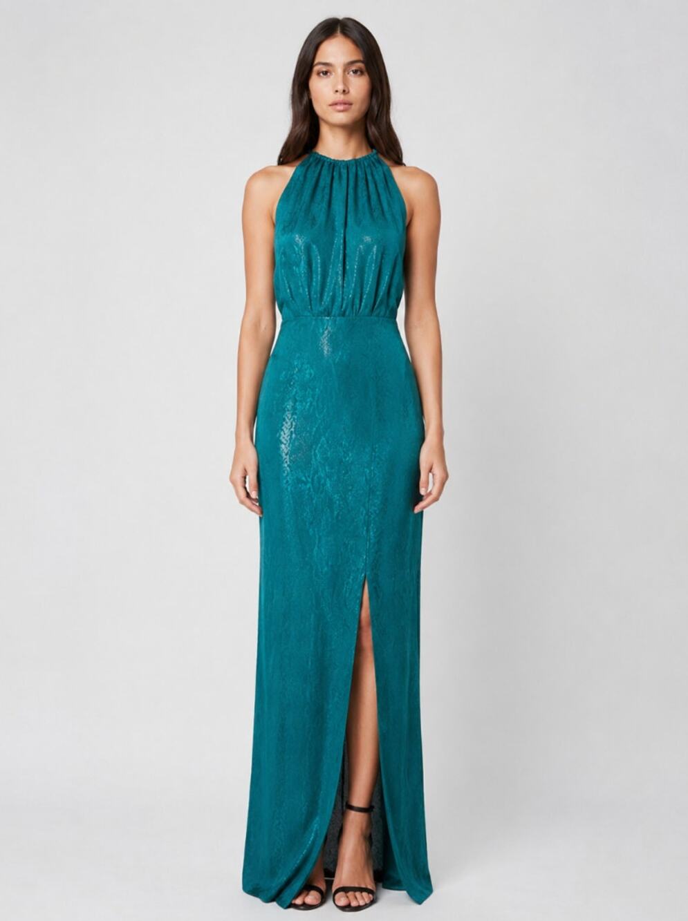 PINKO Green Snakeskin Halter Open Back Maxi Evening Dress Women's Size 6